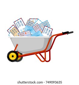 Wheelbarrow and mail for Santa Claus. Xmas grounds trolley. Christmas and new year. Vector illustration
