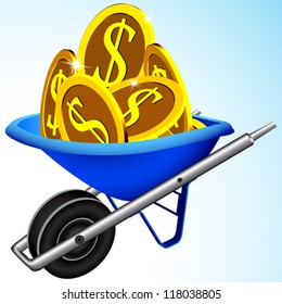 wheelbarrow and money, abstract vector art illustration