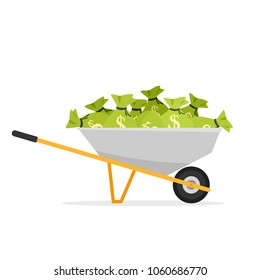 Wheelbarrow with money bags icon. Clipart image isolated on white background