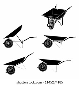 Wheelbarrow multiple views and black fill.