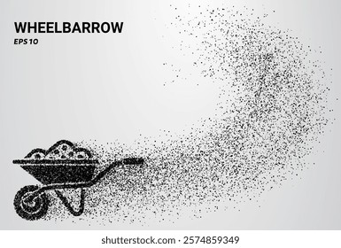 Wheelbarrow of particles. Wheelbarrow consists of small circles. Vector illustration.