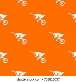 Wheelbarrow pattern repeat seamless in orange color for any design. Vector geometric illustration svg