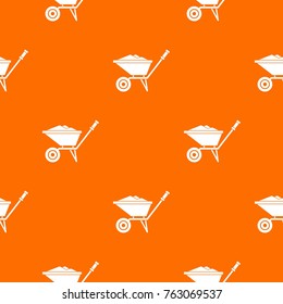 Wheelbarrow pattern repeat seamless in orange color for any design. Vector geometric illustration svg