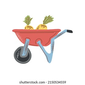 wheelbarrow with pineapples icon isolated