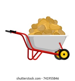 Wheelbarrow and potato. vegetables in garden trolley. big harvest Vector Illustration