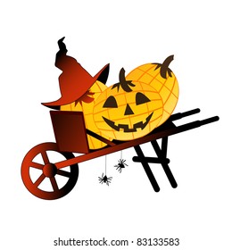 wheelbarrow with pumpkins