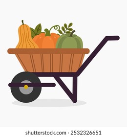 Carretilla con la Ilustración vectorial de las calabazas aislada en fondo blanco	