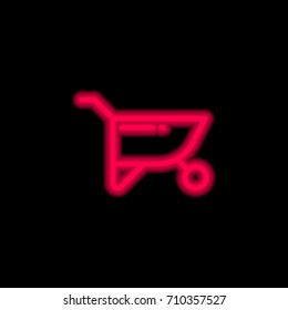 Wheelbarrow red glowing neon ui ux icon. Glowing sign logo vector