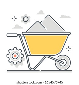 Wheelbarrow related color line vector icon, illustration. The icon is about wheel, construction site, tool, carry, cement, gear. The composition is infinitely scalable.