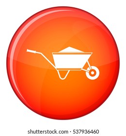 Wheelbarrow with sand icon in red circle isolated on white background vector illustration
