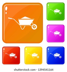 Wheelbarrow with sand icons set collection vector 6 color isolated on white background svg