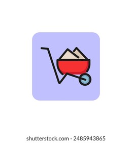 Wheelbarrow with sand line icon. Mining, gardening, construction equipment. Construction concept. Vector illustration can be used for topics like building, agriculture, industry