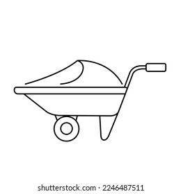 Wheelbarrow with sand outline design vector illustration on white background