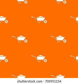 Wheelbarrow with sand pattern repeat seamless in orange color for any design. Vector geometric illustration svg