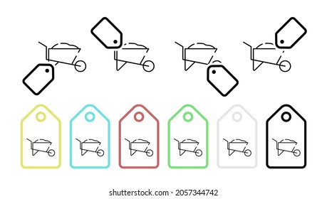 Wheelbarrow with sand vector icon in tag set illustration for ui and ux, website or mobile application