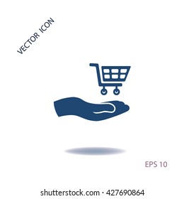 Wheelbarrow for shopping, vector logo