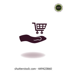 Wheelbarrow for shopping, vector logo