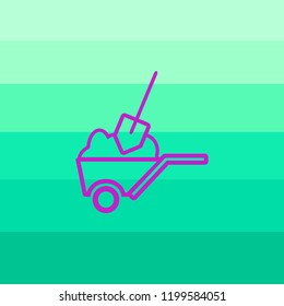 Wheelbarrow. The shovel is stuck in the ground. Save the concept of nature with a green melt tree. Vector illustration