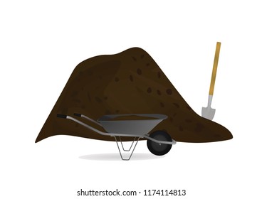 Wheelbarrow and shovel. vector illustration