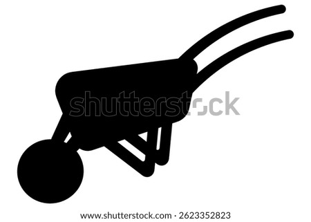 Wheelbarrow. Side view. Cart with handles on one wheel for transporting goods. Silhouette. Vector illustration. Isolated white background. Idea for web design.