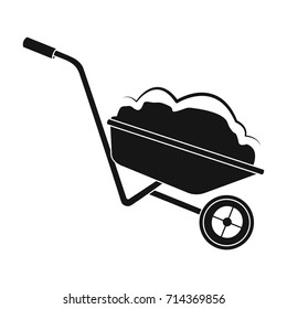 Wheelbarrow, single icon in black style. Wheelbarrow vector symbol stock illustration web.