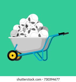 Wheelbarrow and skull. skeleton in garden trolley. Vector Illustration
