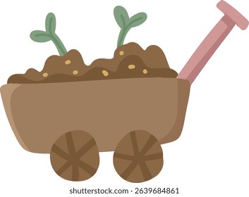 Wheelbarrow of soil with growing seedlings