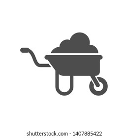 wheelbarrow with soil vector icon isolated on white background. wheelbarrow with soil flat icon for web, mobile and user interface design