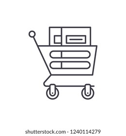 Wheelbarrow in the supermarket line icon concept. Wheelbarrow in the supermarket vector linear illustration, symbol, sign