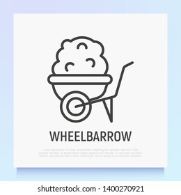 Wheelbarrow thin line icon. Modern vector illustration of construction equipment.