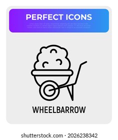 Wheelbarrow thin line icon. Modern vector illustration of construction equipment.