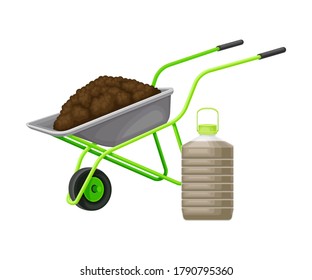 Wheelbarrow with Topsoil as Organic Fertilizer for Soil and Plant Growth Vector Illustration