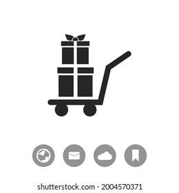 Wheelbarrow for transportation of cargo vector icon. Gift icon.