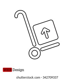 wheelbarrow for transportation of cargo, web line icon. vector design
