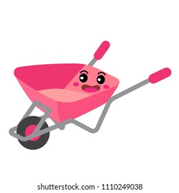 Wheelbarrow transportation cartoon character perspective view isolated on white background vector illustration.