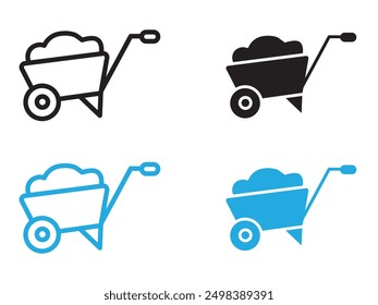 wheelbarrow unloading icon black and white vector outline sign