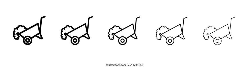 wheelbarrow unloading icon thin outline logo mark set