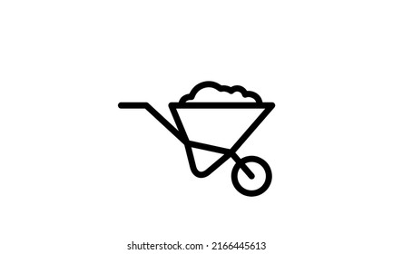 wheelbarrow vector icon minimalist design out line style  with white background