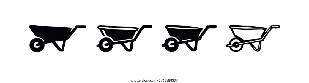Wheelbarrow Vector Icon Set for Gardening, Construction, and Farming