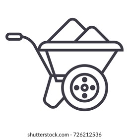 wheelbarrow vector line icon, sign, illustration on background, editable strokes