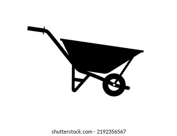Wheelbarrow vector silhouette black color isolated. Handtruck vector. Trolley icon.