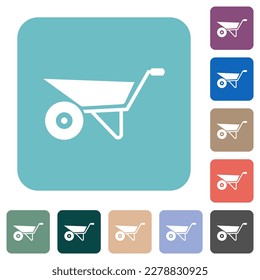 Wheelbarrow white flat icons on color rounded square backgrounds