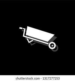 Wheelbarrow. White flat simple icon with shadow