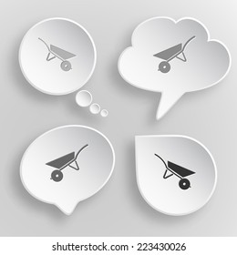 Wheelbarrow. White flat vector buttons on gray background.