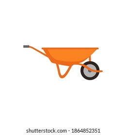 Wheelbarrow yellow garden vector tool equipment. Gardening equipments concept. Agriculture cart wheel cartoon farm. Stock vector illustration in cartoon simple flat style.