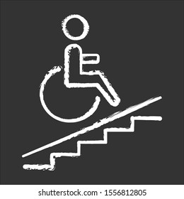 Wheelchair access chalk icon. Accessible to handicap people. Facilities for disabled persons. Wheelchair ramp sign. Apartment amenities. Architectural barriers. Isolated vector chalkboard illustration