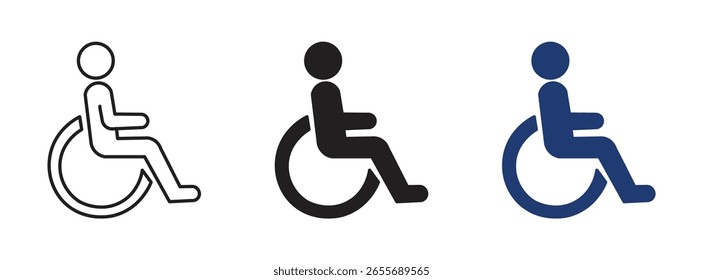 Rollstuhl-Symbol für Behindertenhilfe und öffentliche Plätze, Vektorgrafik .