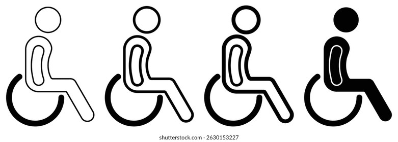 Wheelchair accessibility icon transition from line to solid style symbolizing disability support mobility assistance vector illustration for inclusive signage.