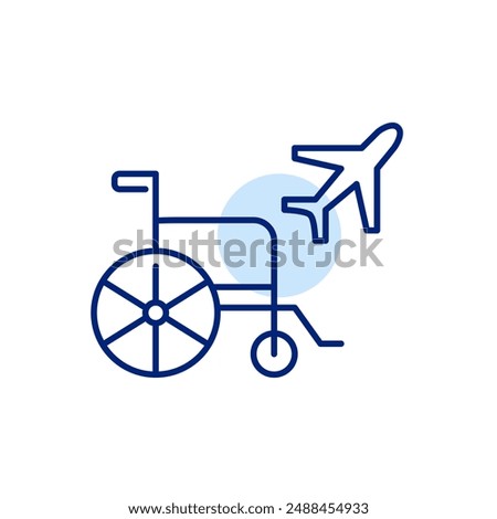 Wheelchair and airplane. Disabled friendly inclusive travel options. Pixel perfect, editable stroke icon