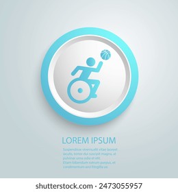 Wheelchair athlete playing basketball flat vector blue icon for sports apps and websites